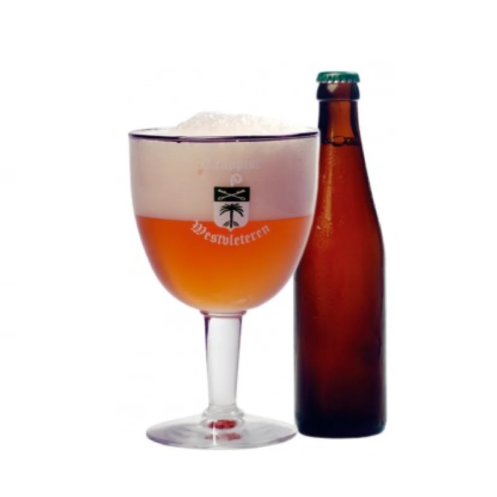 Special beer Westvleteren Trappist blond with poured beer glass