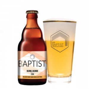 Speciaalbier Baptist Blond met ingeschonken Baptist bierglas