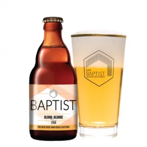 Speciaalbier Baptist Blond met ingeschonken Baptist bierglas