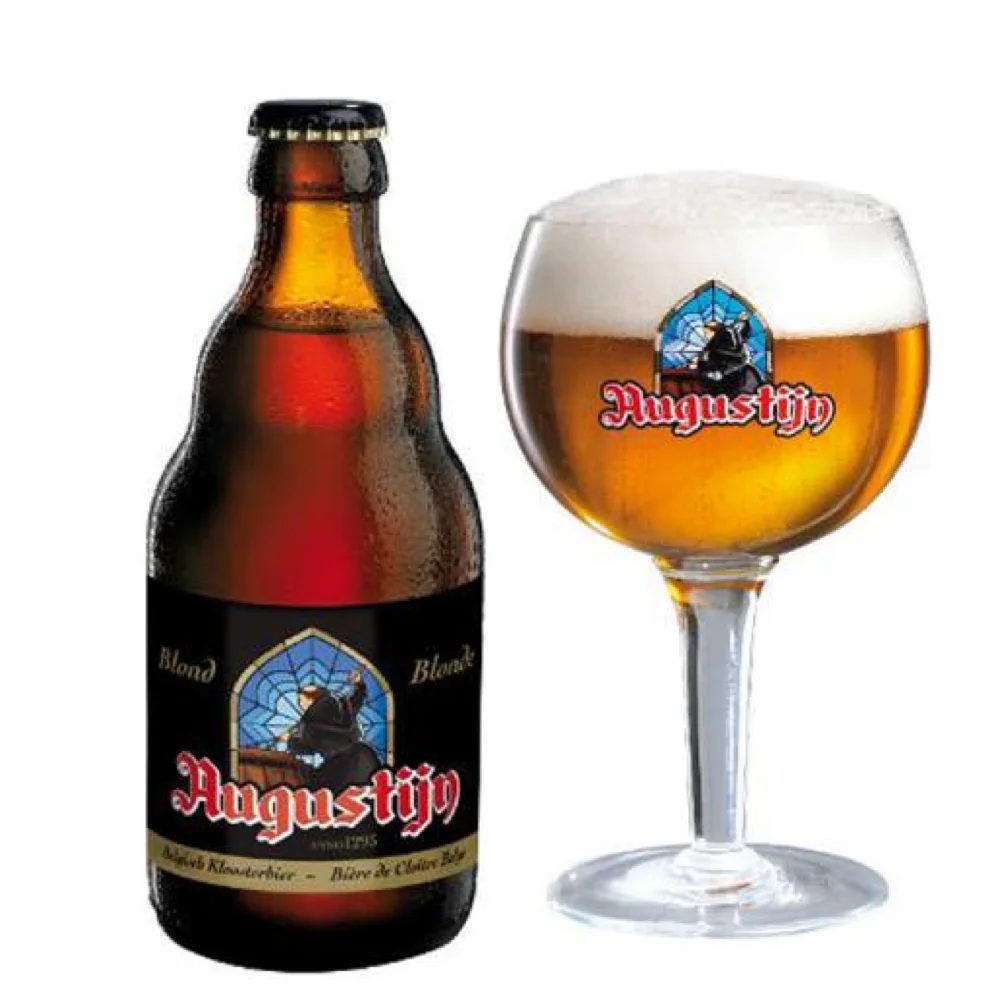 Spesialøl Augustijn Blond med skjenket Augustijn ølglass