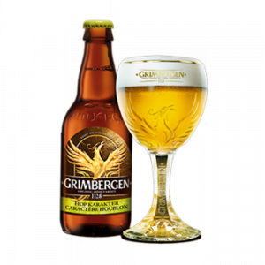 Speciaalbier Grimbergen Hop Karakter met ingeschonken Grimbergen bierglas