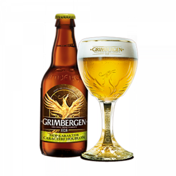 Speciaalbier Grimbergen Hop Karakter met ingeschonken Grimbergen bierglas