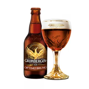 Speciaalbier Grimbergen Optimo Quadrupel met ingeschonken Grimbergen bierglas