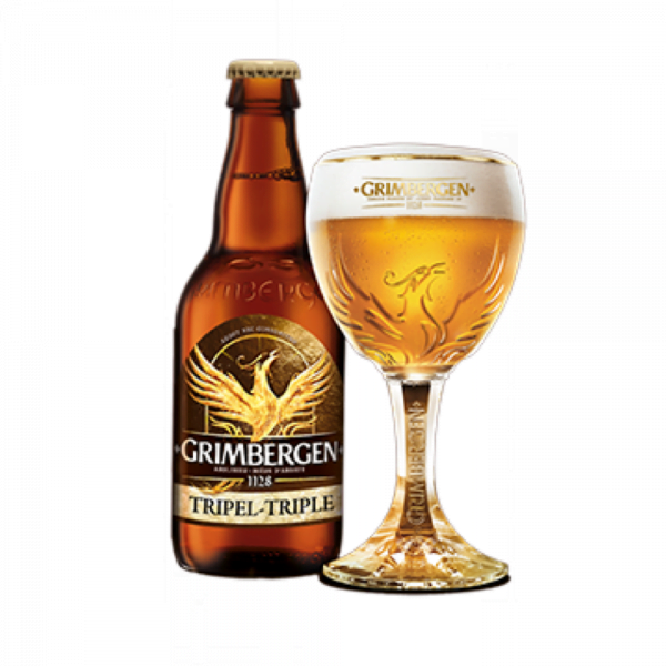 Speciaalbier Grimbergen Tripel met ingeschonken Grimbergen bierglas