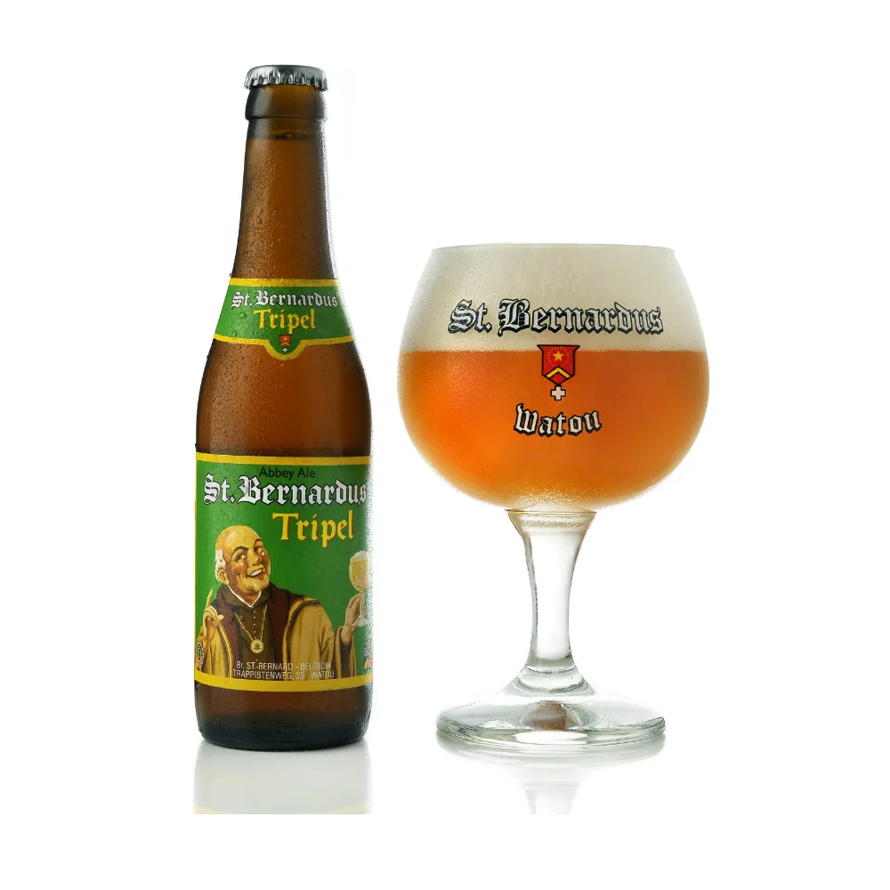 St Bernardus Tripel with poured St. Bernardus beer glass