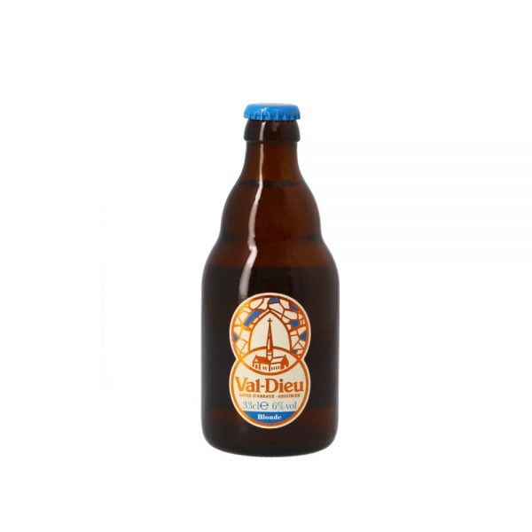 Val Dieu Blond met ingeschonken Val Dieu bierglas