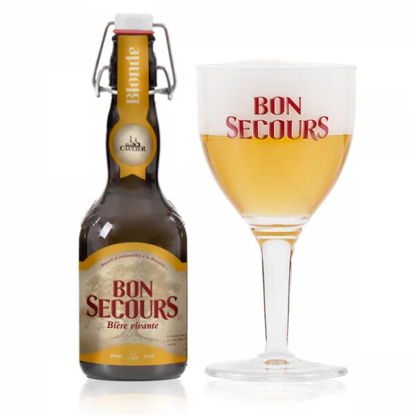 Bon Secours Blond met ingeschonken Bon Secours bierglas