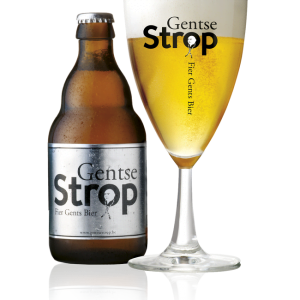 Speciaalbier Gentse Strop met ingeschonken Gentse Strop bierglas