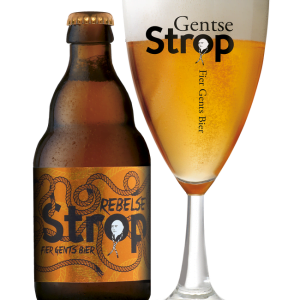 Speciaalbier Rebelse Strop met ingeschonken Gentse Strop bierglas