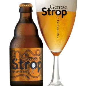 Speciaalbier Rebelse Strop met ingeschonken Gentse Strop bierglas