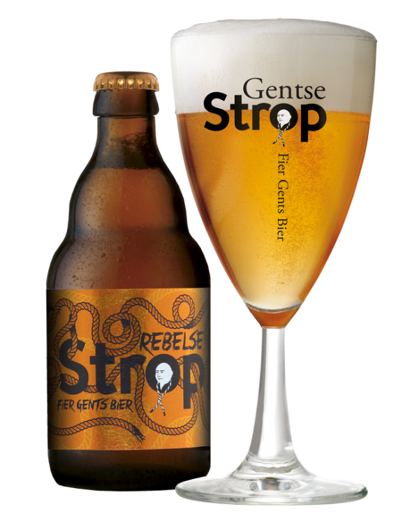 Speciaalbier Rebelse Strop met ingeschonken Gentse Strop bierglas