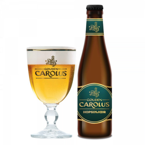 Speciaalbier Gouden Carolus Hopsinjoor met ingeschonken Gouden Carolus bierglas