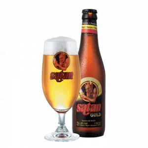 Speciaalbier Satan Gold met ingeschonken Saten bierglas