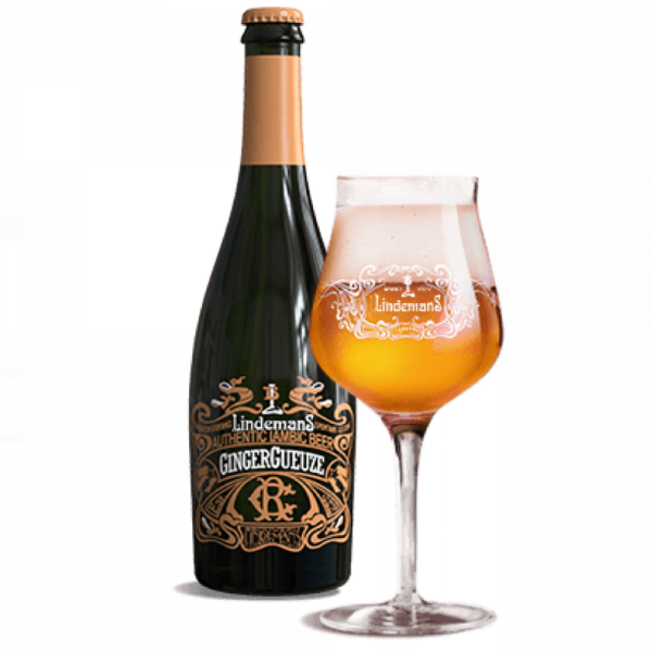 Speciaalbier Lindemans GingerGueuze met ingeschonken Lindemans bierglas