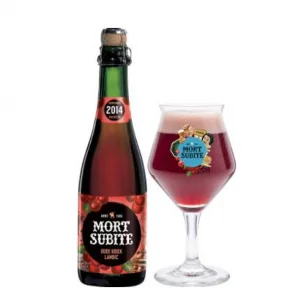 Speciaalbier Oude Kriek Lambic met ingeschonken Mort Subite bierglas