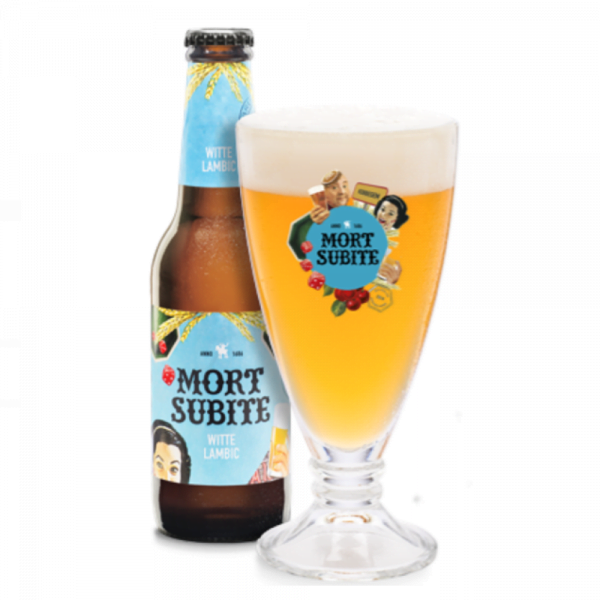 Speciaalbier Mort subite Witte Lambic met ingeschonken bierglas