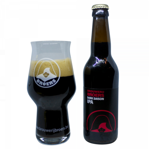 Speciaalbier Broers Dark Saison IPA met ingeschonken bierglas