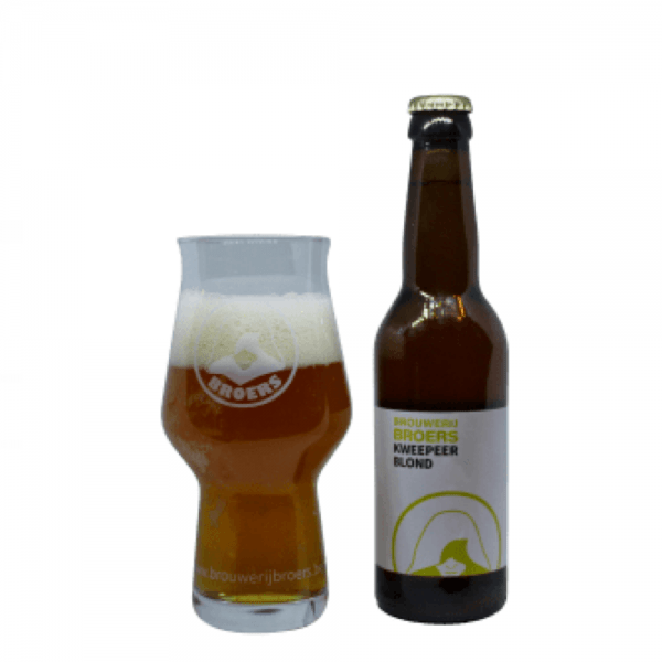 Speciaalbier Broers Kweepeer Blond met ingeschonken bierglas