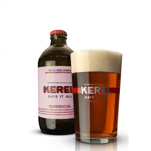 Bierfles Kerel Grapefruit IPA met ingeschonken bierglas