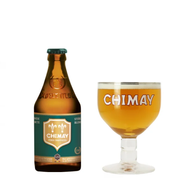 Bierfles Chimay 150 met ingeschonken bierglas