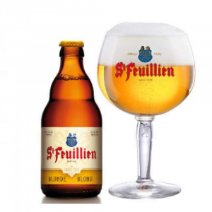 Bierfles St-Feuillien Blond met ingeschonken bierglas