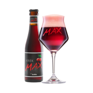 Bierfles Kriek Max met ingeschonken glas