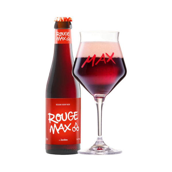 Bierfles Rouge Max met ingeschonken glas